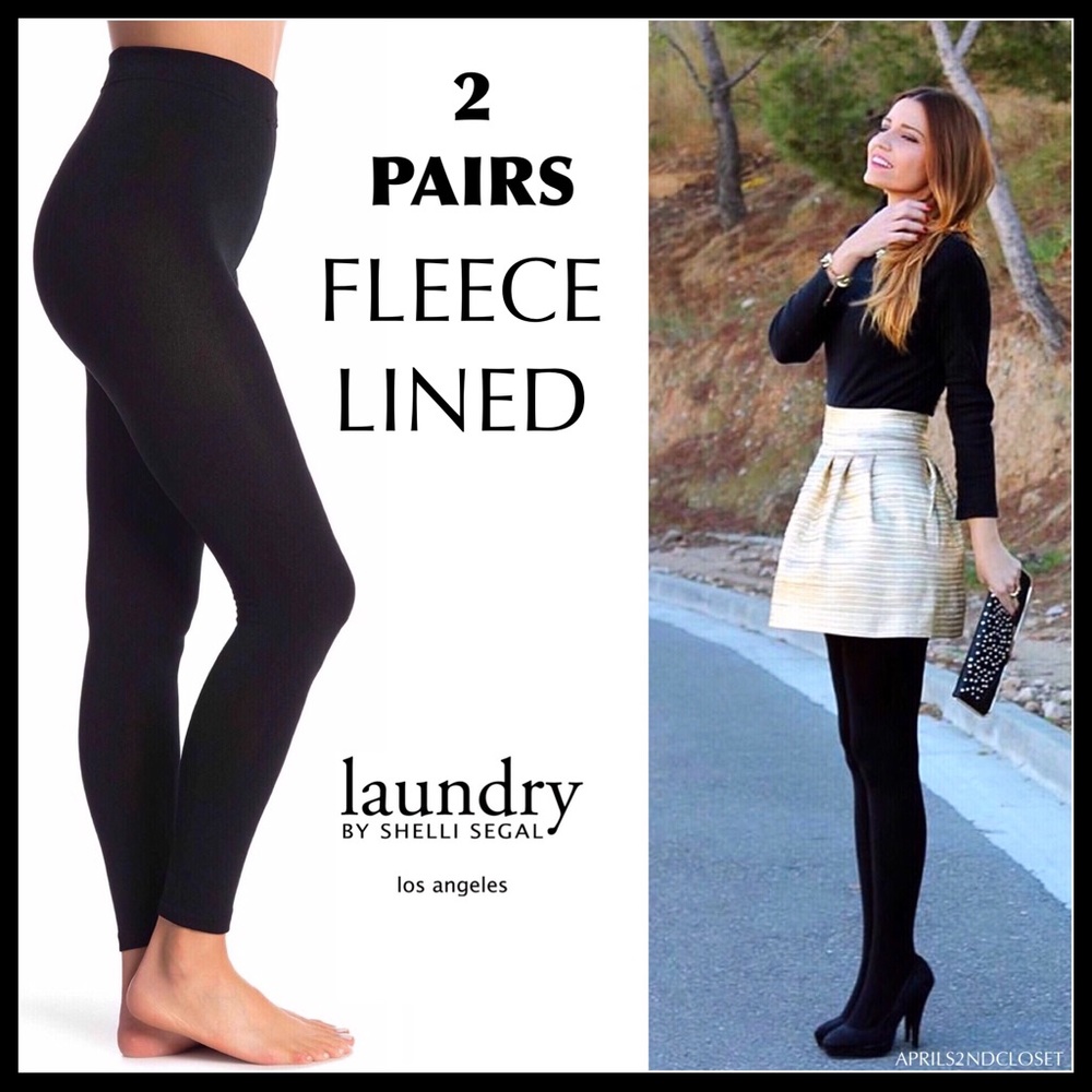 2 BLACK FLEECE LINED LEGGINGS TIGHTS A3C - Picture 10 of 15